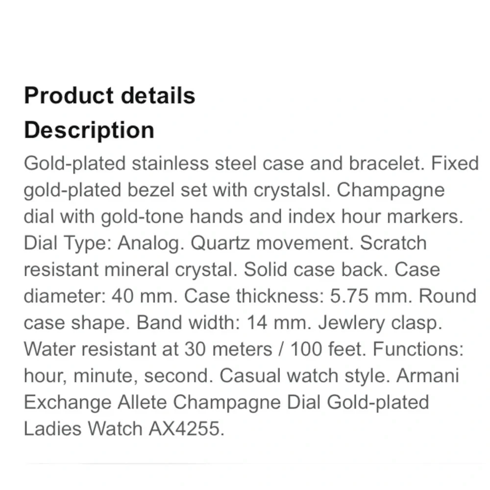 Armani Exchange Champagne Gold Plated Stainless Steel Watch